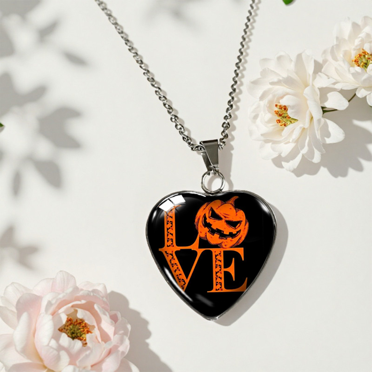 Vintage Gothic Pumpkin Heart-Shaped Necklace, Minimalist